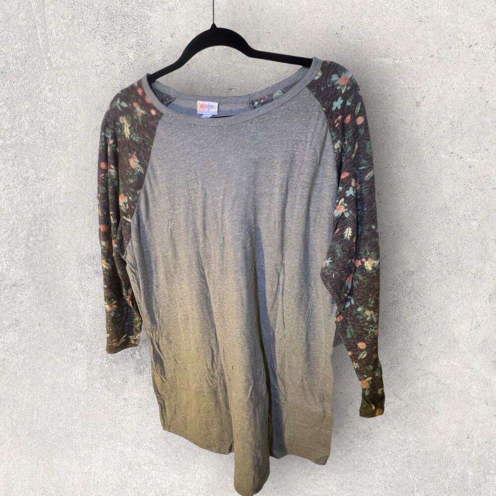 Lularoe Women's Randy Baseball Raglan Grey floral  Print Size XLarge-NWT